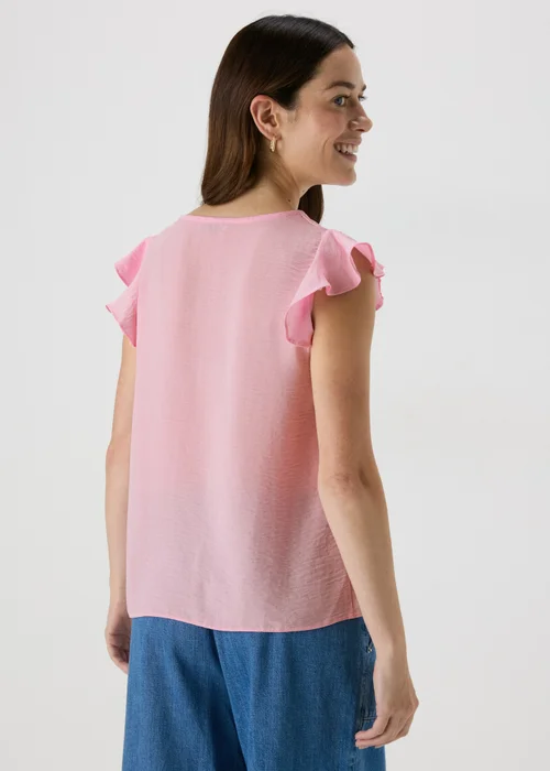 Pink Frill Sleeve Button Blouse - 8 Image 2