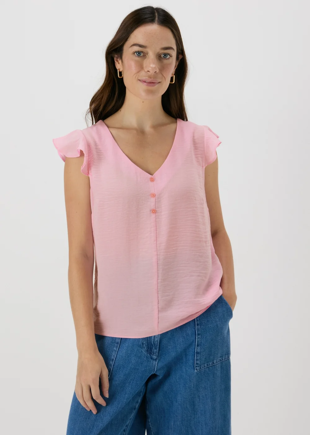 Pink Frill Sleeve Button Blouse - 8 Image 1