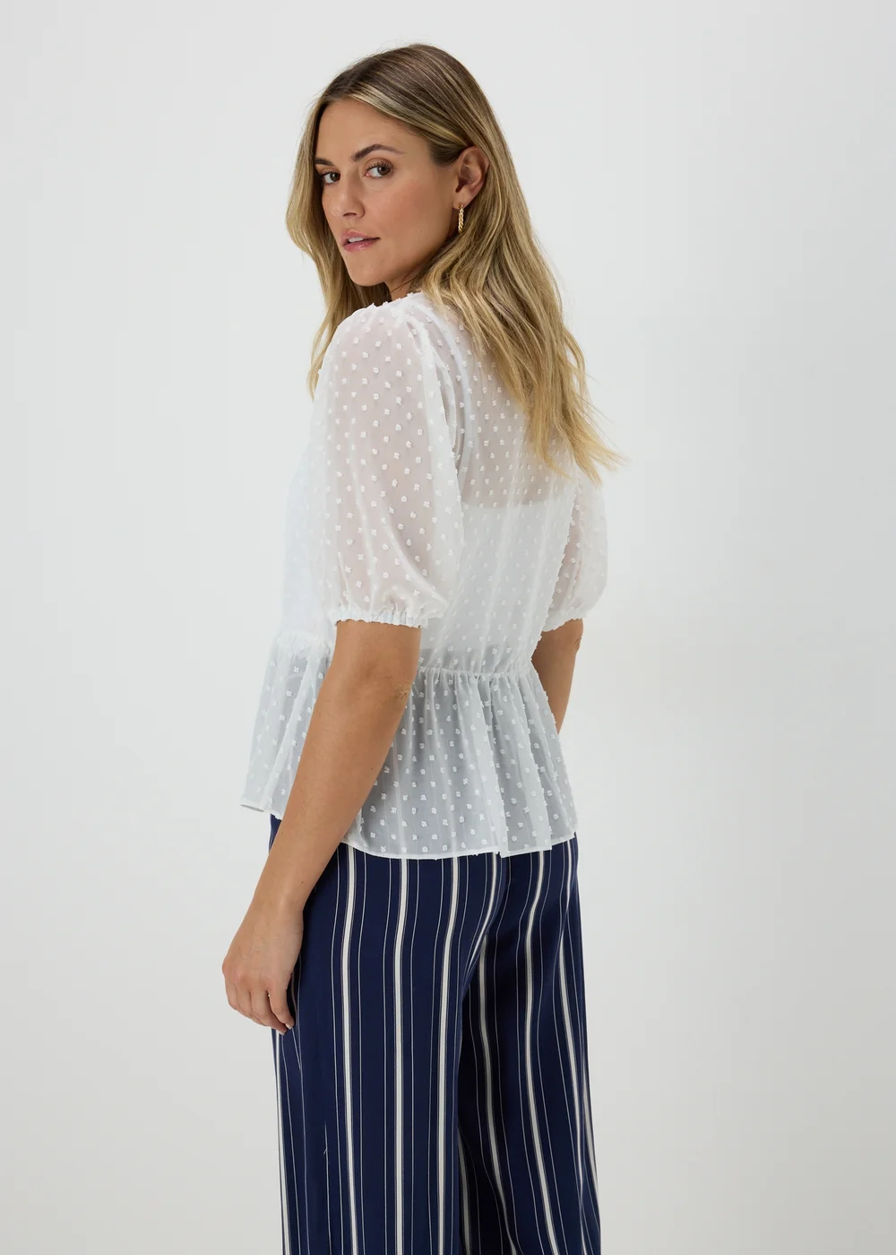 White Dobby Sheer Blouse - 8 Image 2