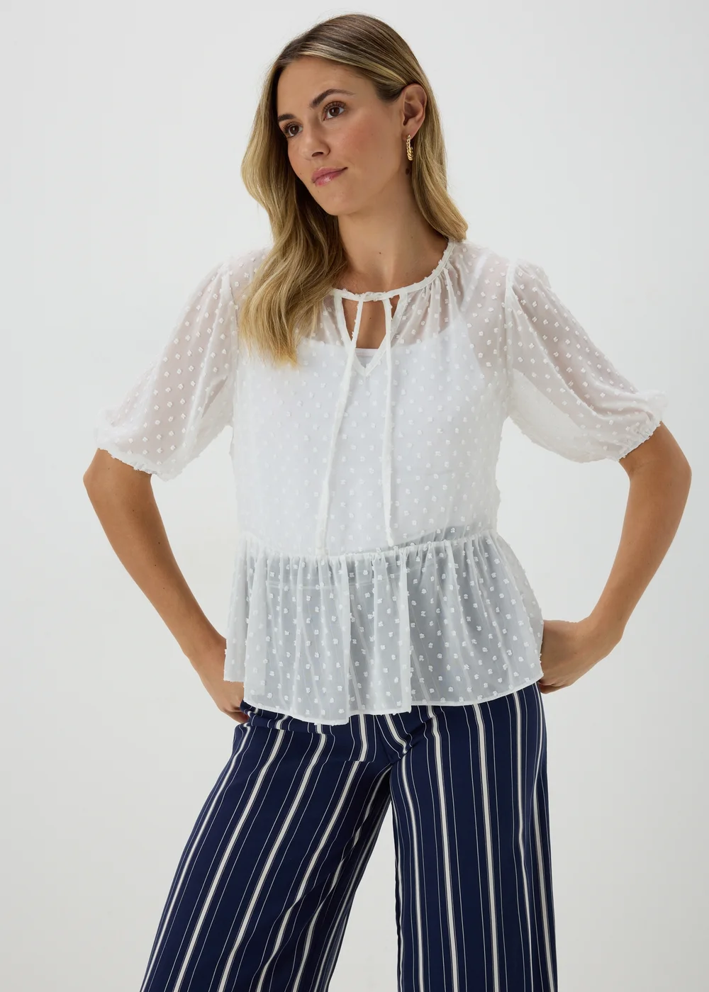 White Dobby Sheer Blouse - 8 Image 1