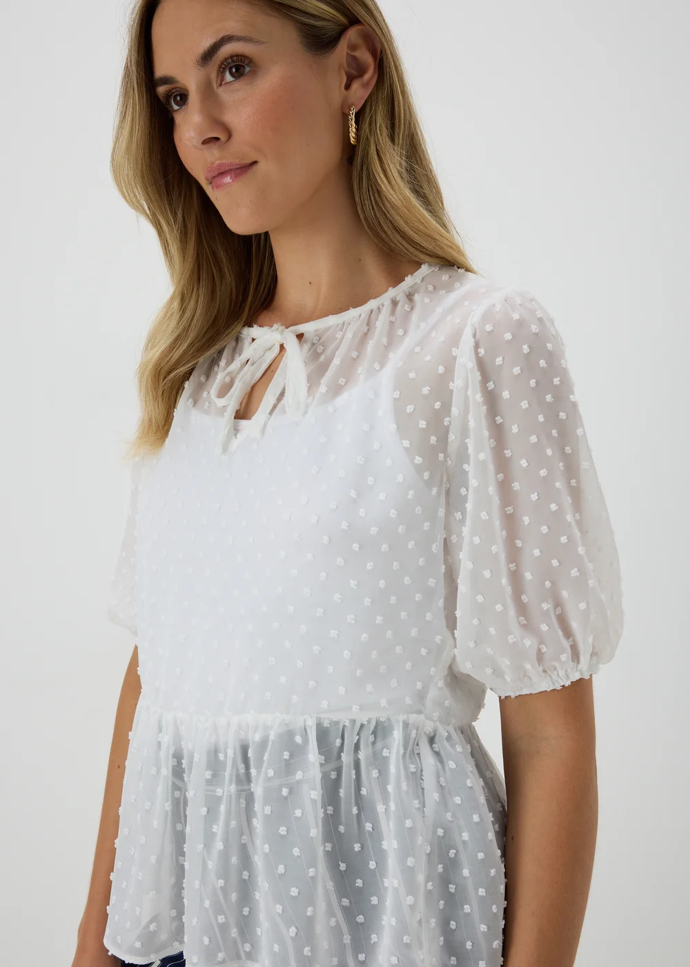 White Dobby Sheer Blouse - 8 Image 3