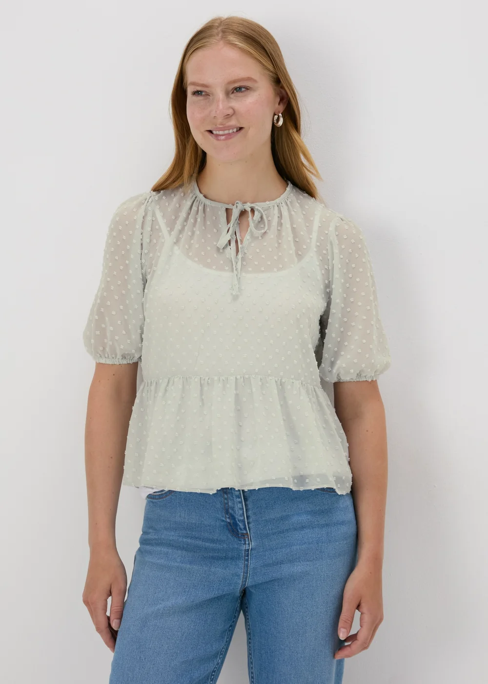 Grey Dobby Sheer Blouse - 8 Image 1