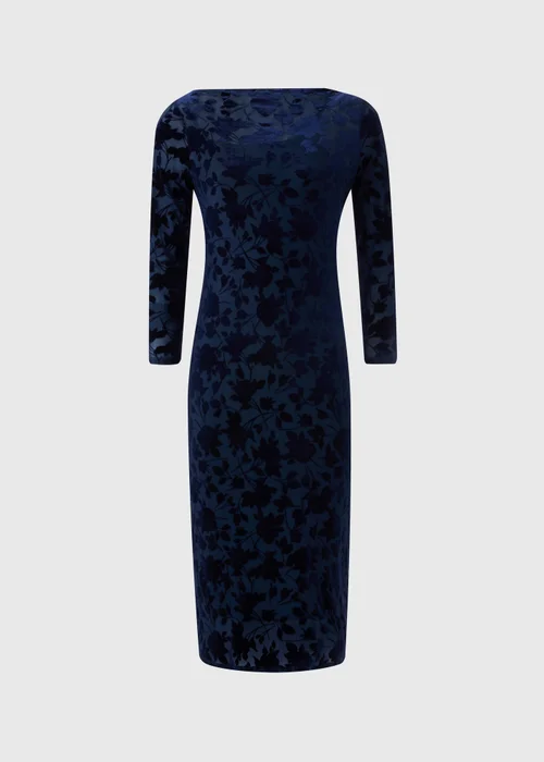 Navy Slash Neck Devore Midi Dress - 8 Image 4