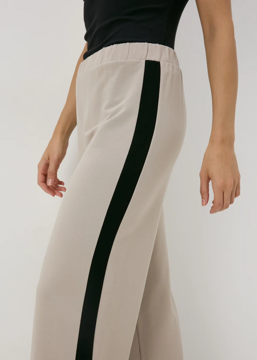 Stone Side Stripe Wide Leg Trousers - 8 Image 3