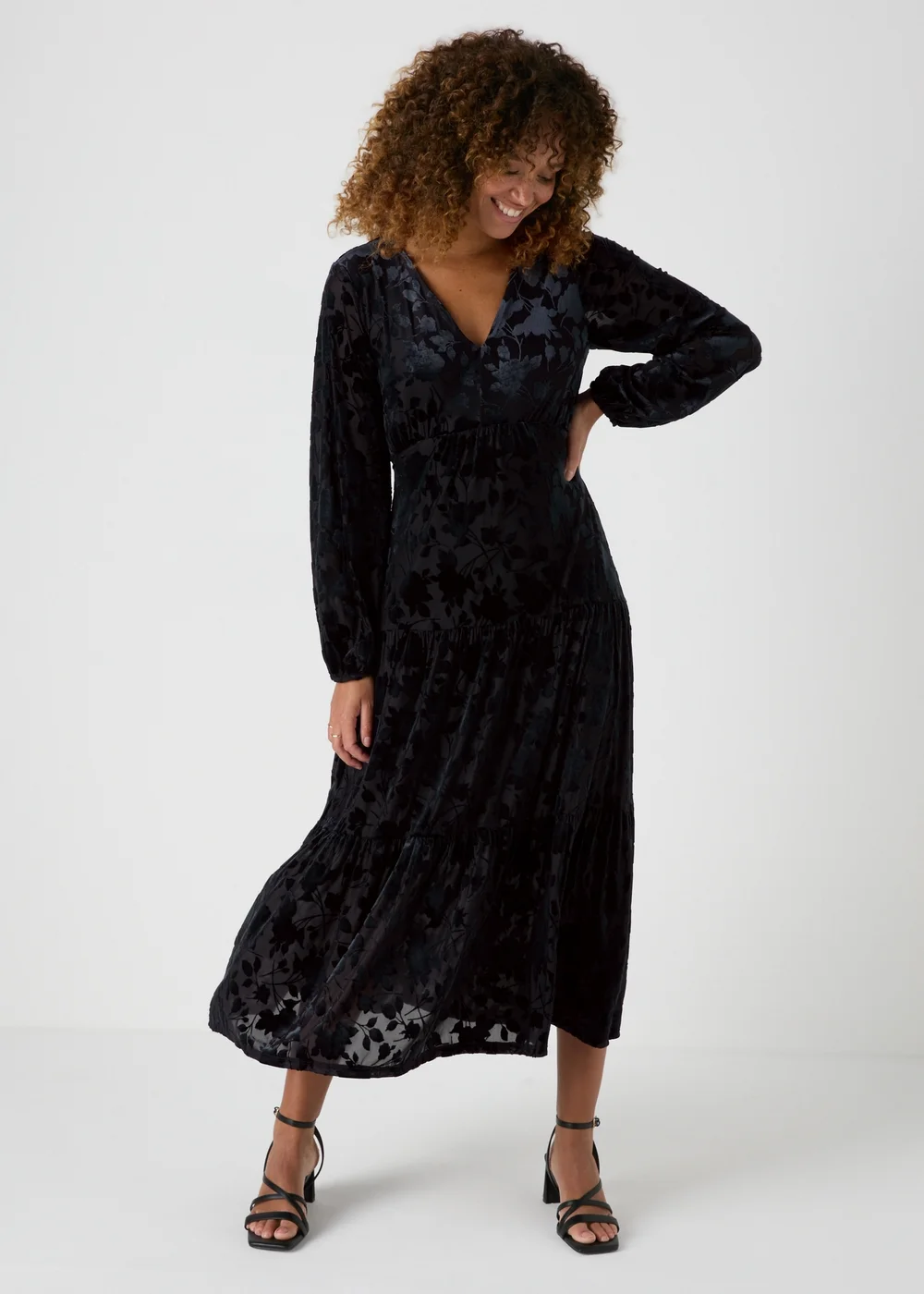 Black Floral Midaxi Dress - Size 8 Image 1