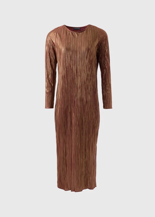 Burgundy Metallic Plisse Midi Dress - 8 Image 4