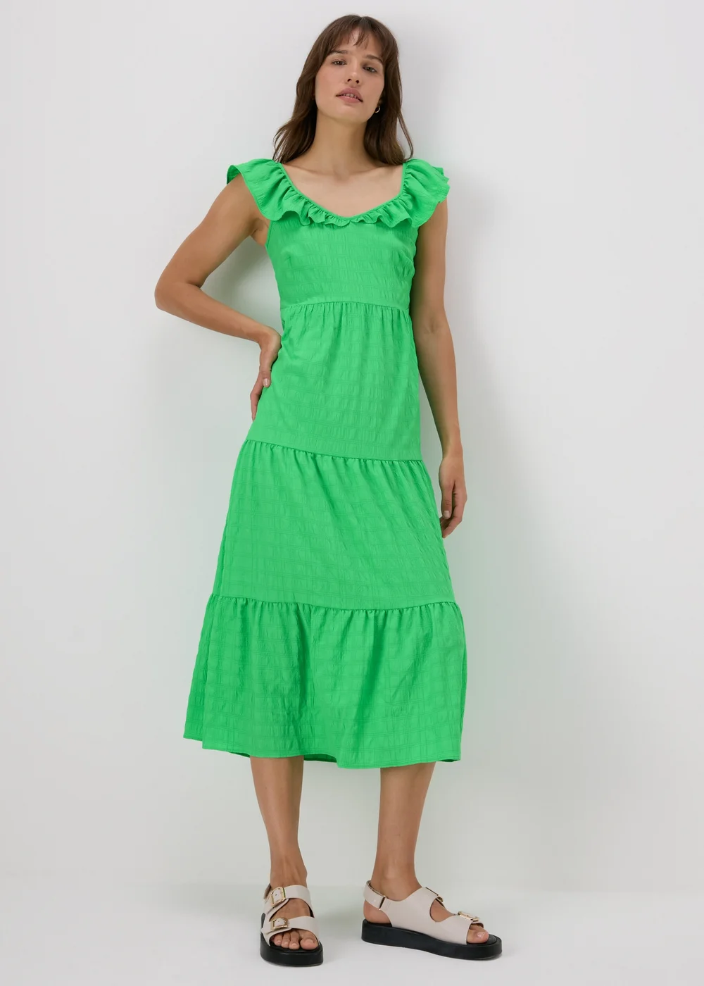 Green Textured Midi Dress - 8 Image 1