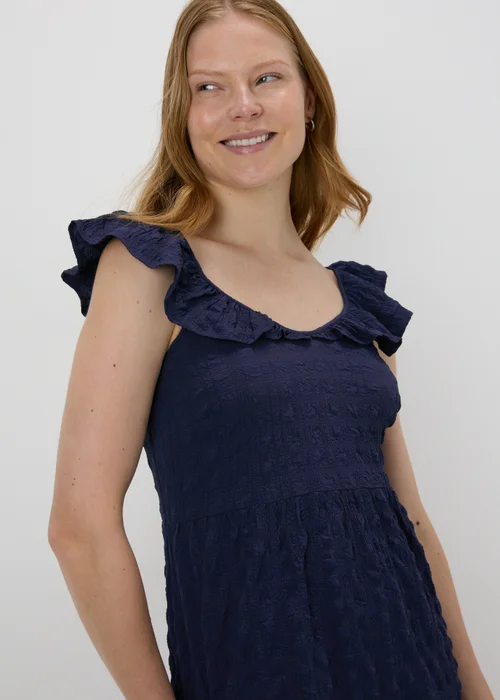 Navy Tiered Textured Midaxi Dress - Size 8 Image 3