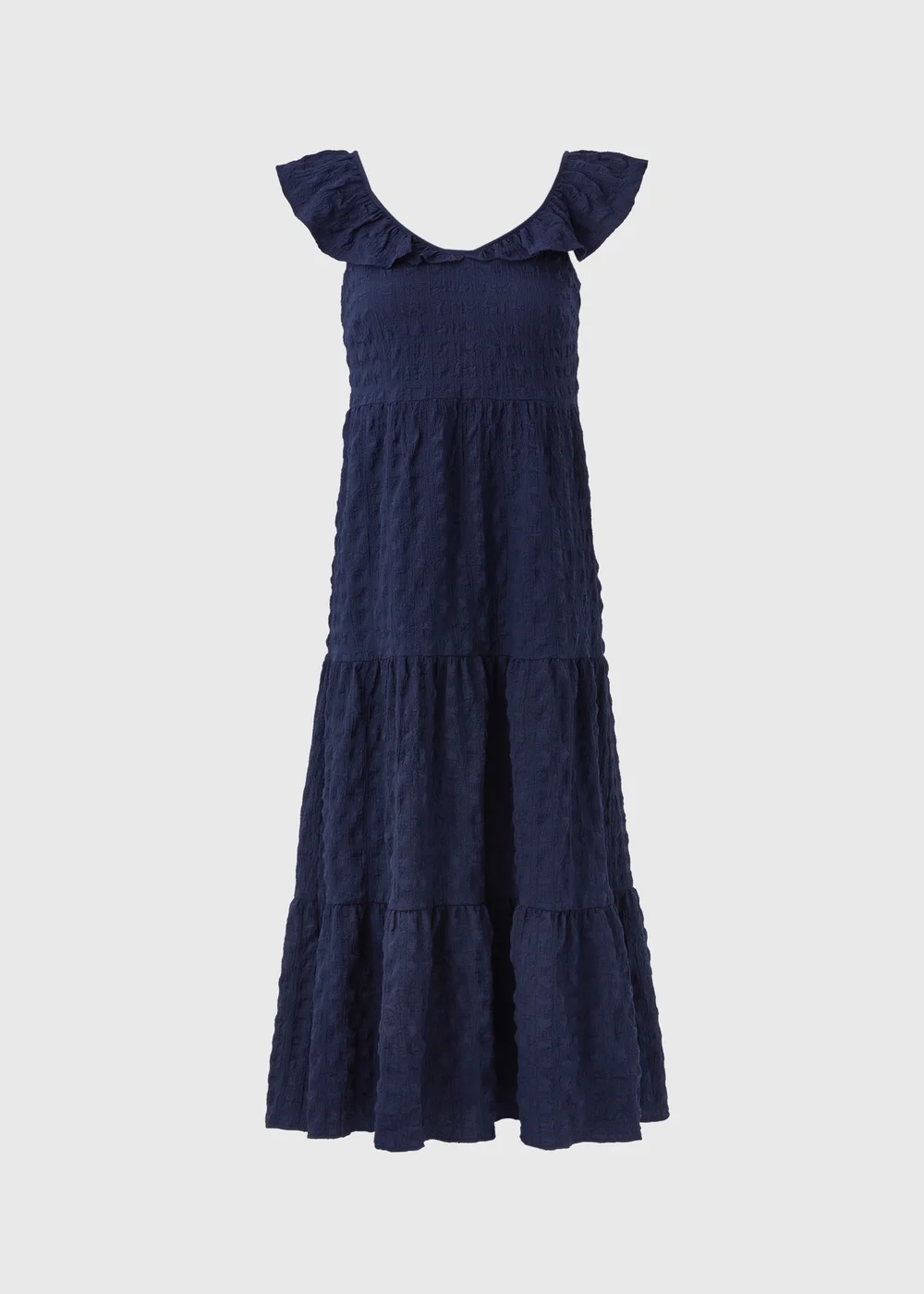 Navy Tiered Textured Midaxi Dress - Size 8 Image 5