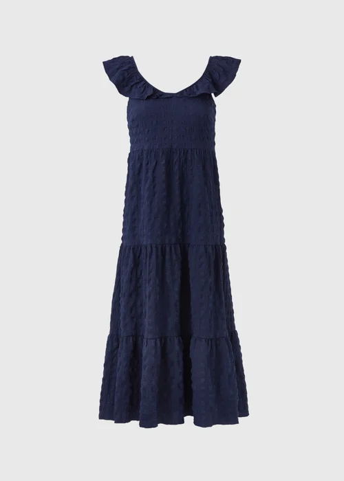 Navy Tiered Textured Midaxi Dress - Size 8 Image 5