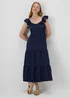 Navy Tiered Textured Midaxi Dress - Size 8 Image 1