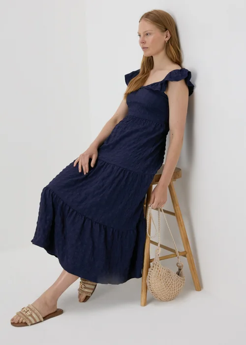 Navy Tiered Textured Midaxi Dress - Size 8 Image 4