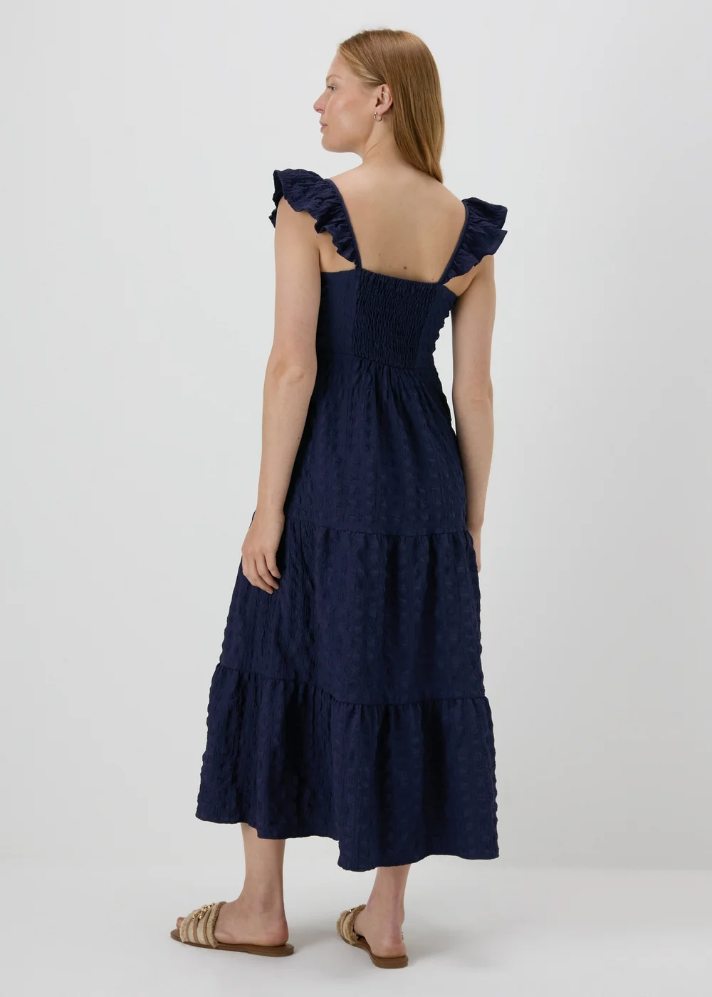 Navy Tiered Textured Midaxi Dress - Size 8 Image 2