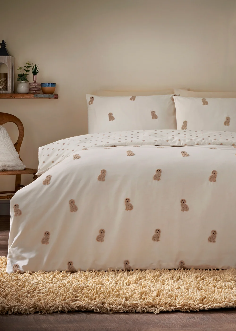 Cream Cockapoo Tufted Duvet Set - Single Image 1