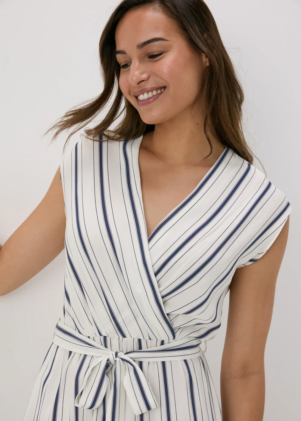 White Stripe V-Neck Jumpsuit - 8 Image 3