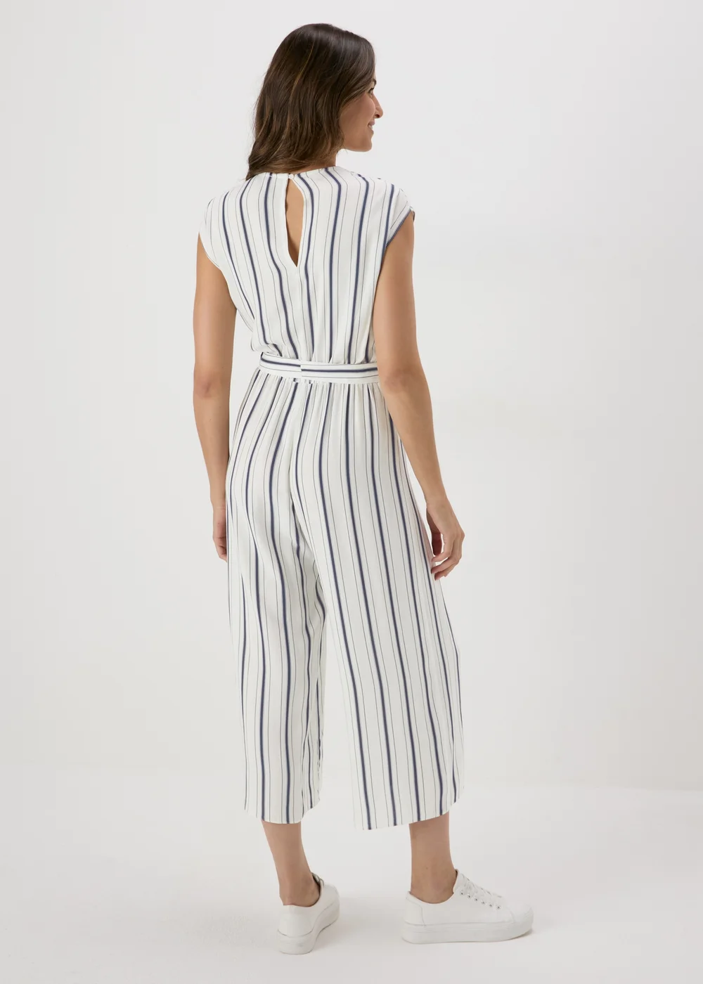 White Stripe V-Neck Jumpsuit - 8 Image 2