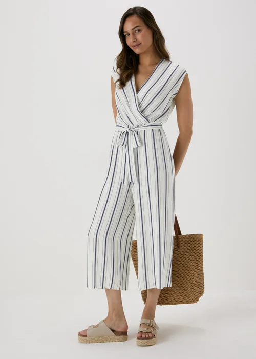 White Stripe V-Neck Jumpsuit - 8 Image 4