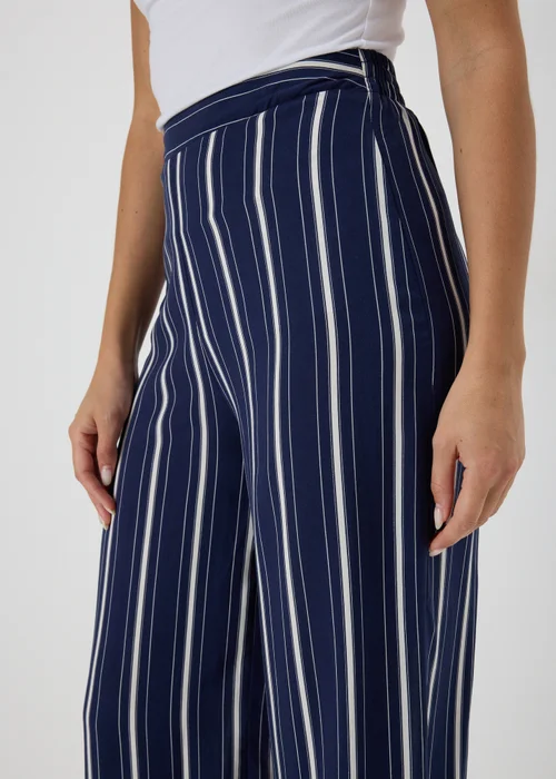 Navy Stripe Wide Leg Trousers - Size 8 Image 3