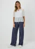Navy Stripe Wide Leg Trousers - Size 8 Image 4