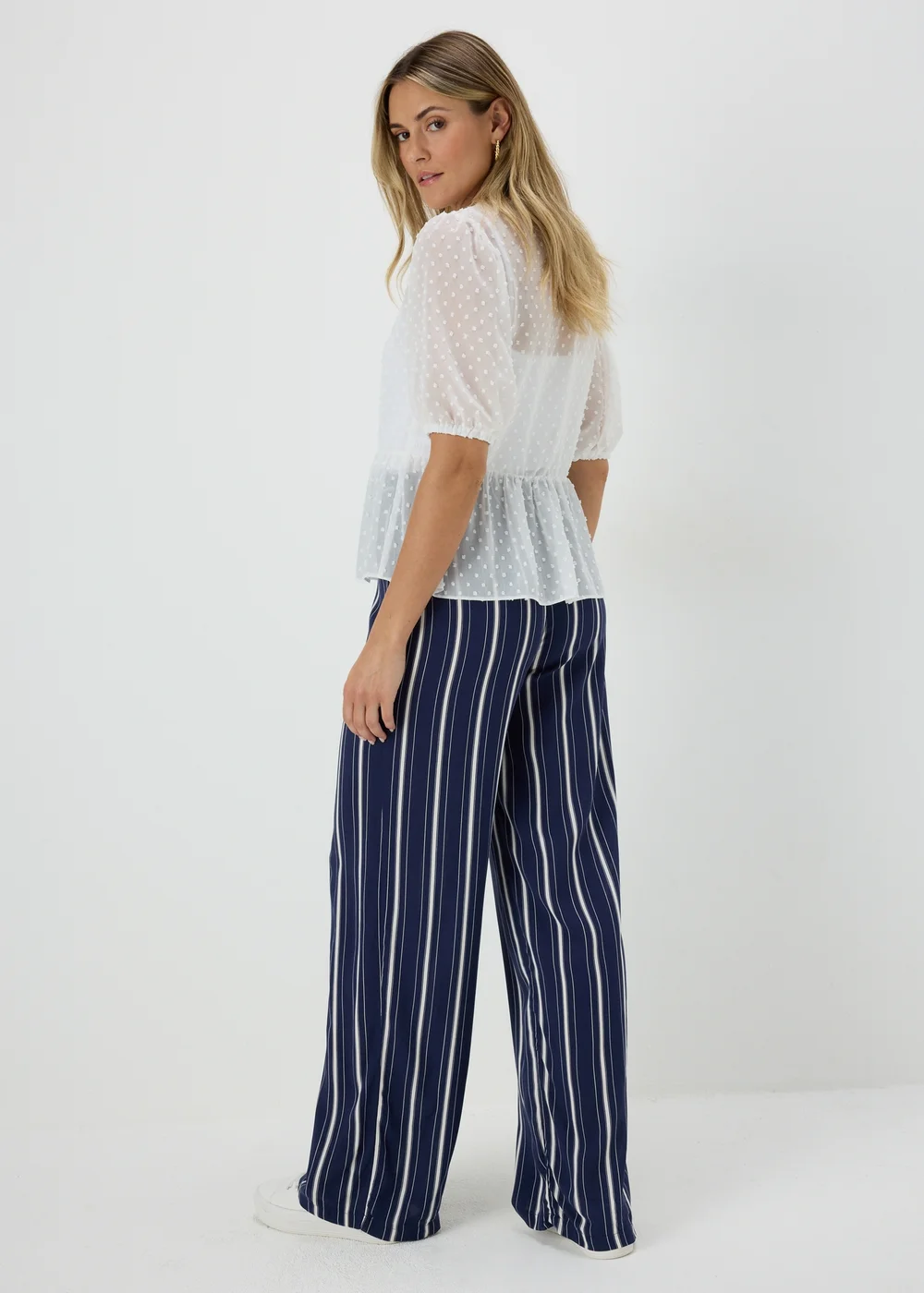 Navy Stripe Wide Leg Trousers - Size 8 Image 2