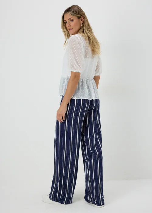 Navy Stripe Wide Leg Trousers - Size 8 Image 2