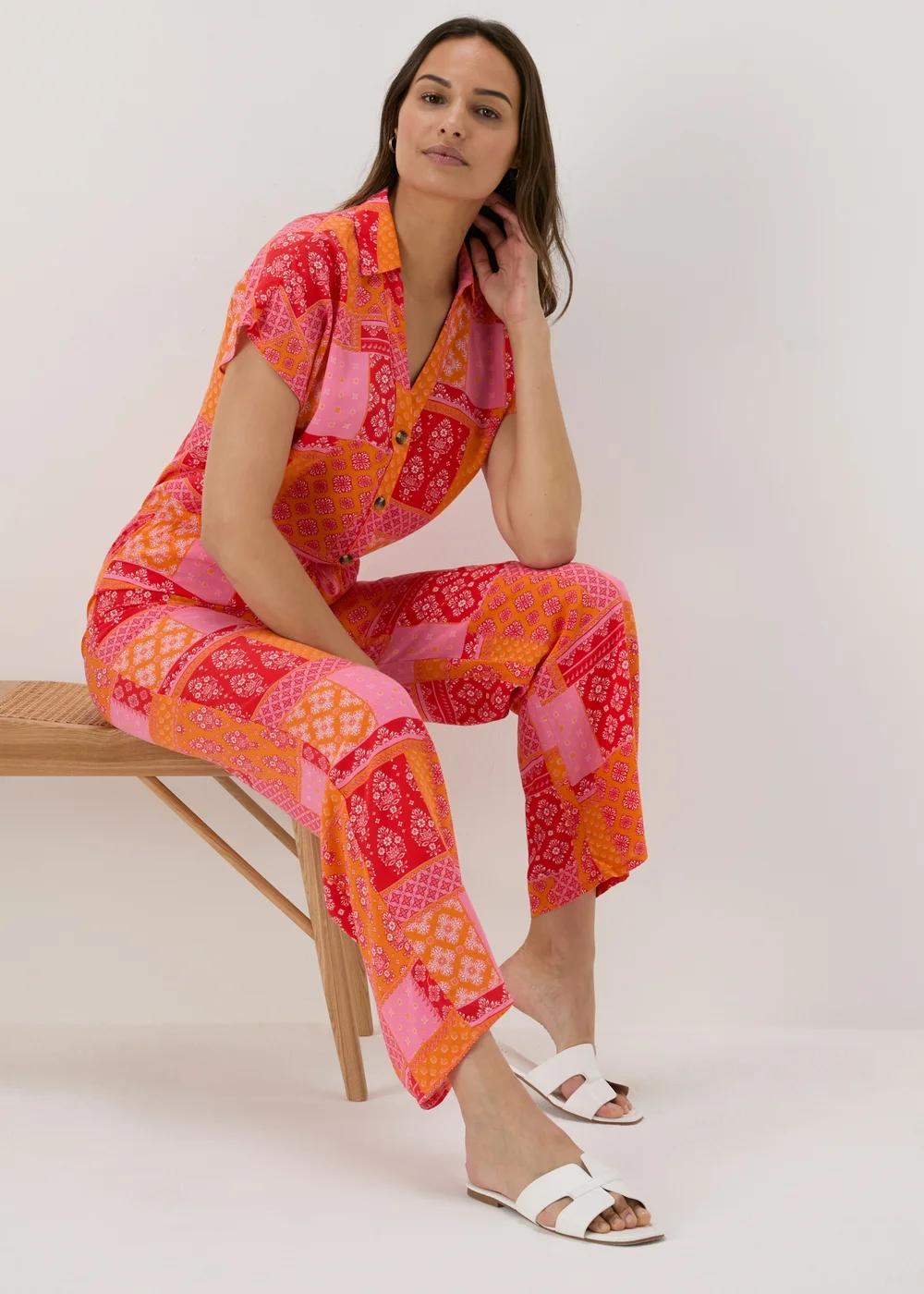 Red Printed Straight Leg Co Ord Trousers - Size 8 Image 4