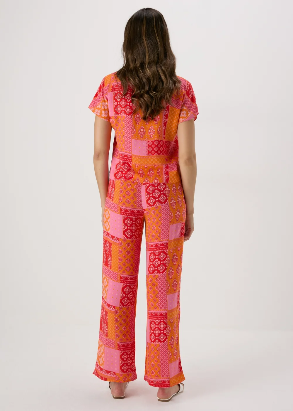 Red Printed Straight Leg Co Ord Trousers - Size 8 Image 2