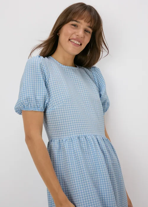 Blue Gingham Midi Dress - 8 Image 3