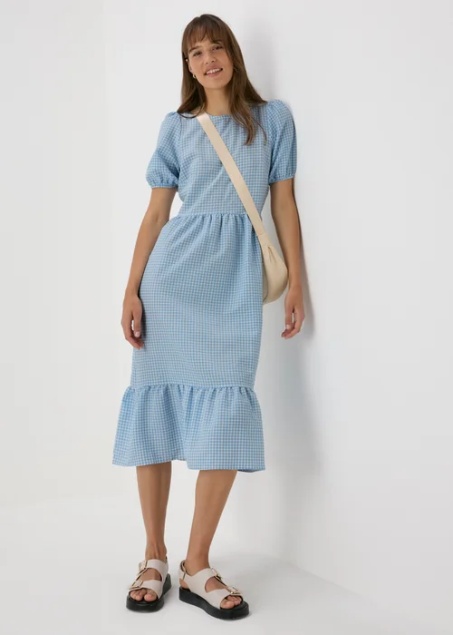 Blue Gingham Midi Dress - 8 Image 4