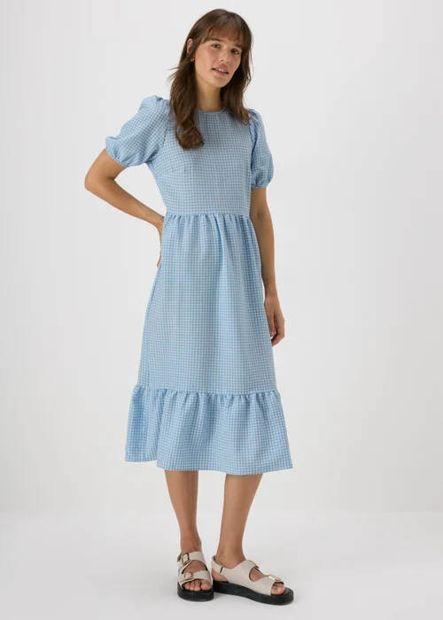 Blue Gingham Midi Dress - 8 Image 1