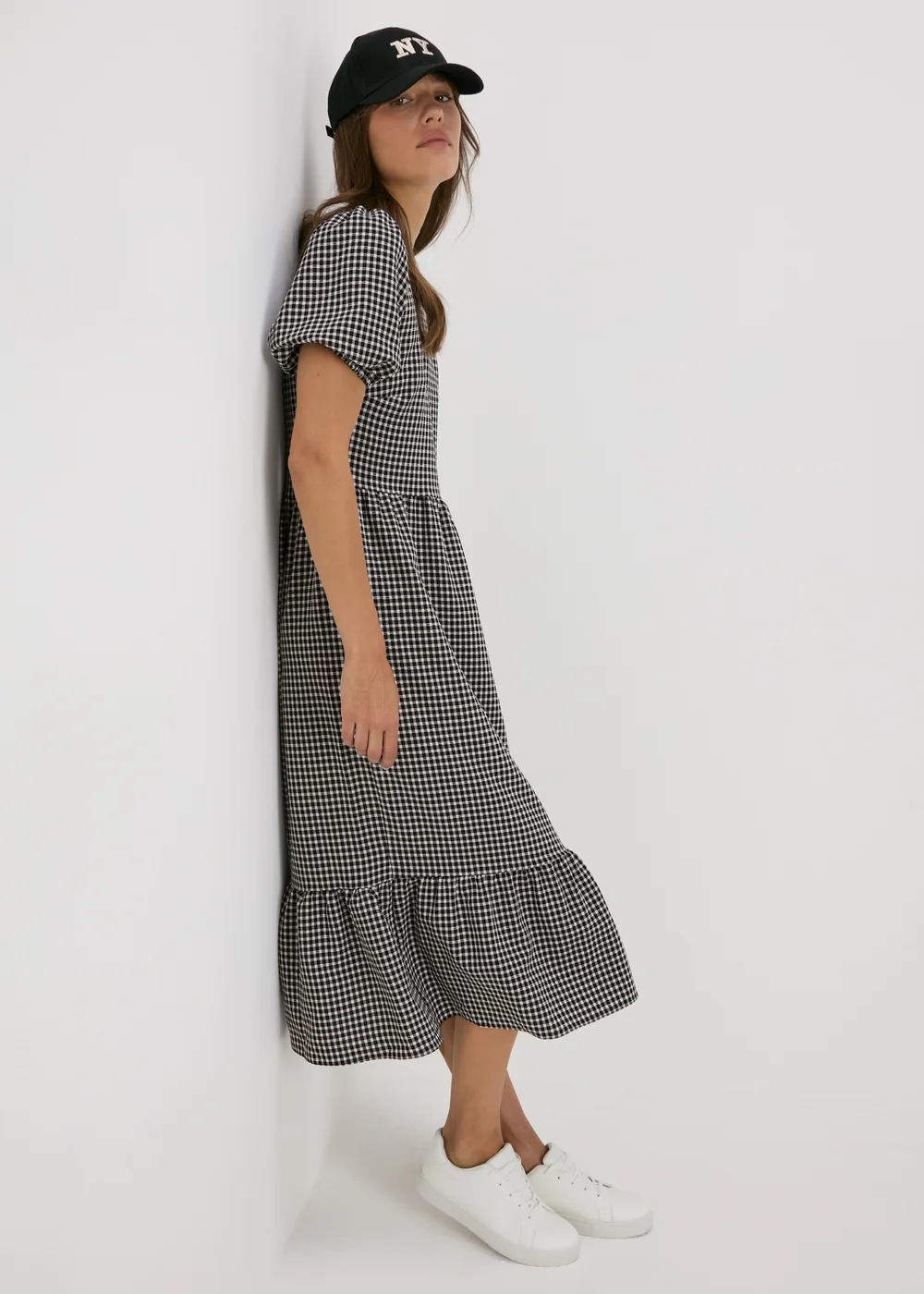 Black Gingham Midi Dress - Size 8 Image 4