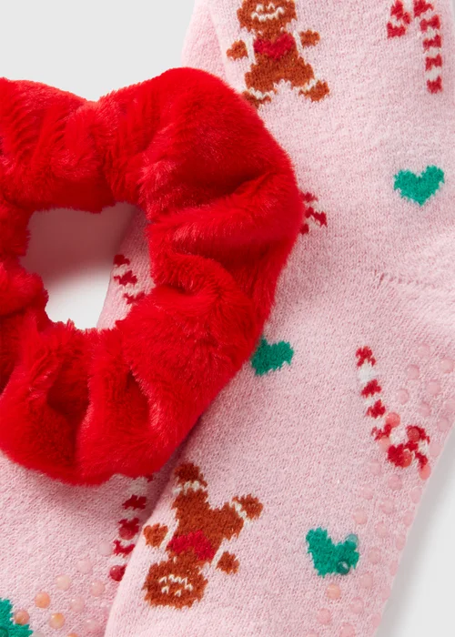 Girls Pink Christmas Sock & Scrunchie Set (Younger 6-Older 5.5) - 4-5.5 Image 2