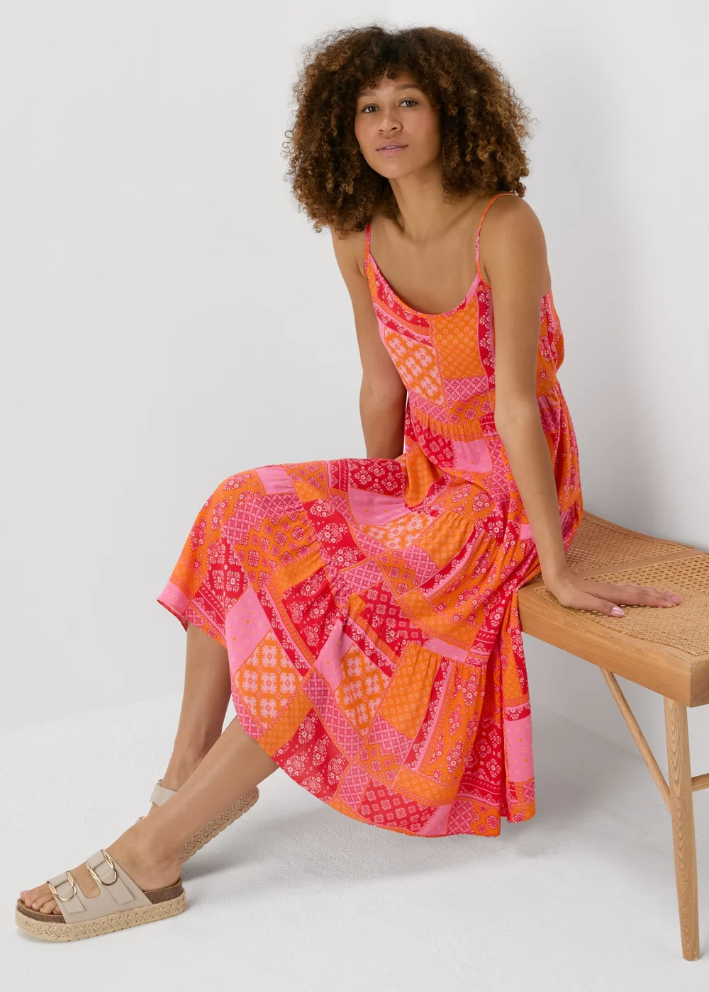 Red Patterned Cami Midi Dress - 8 Image 1