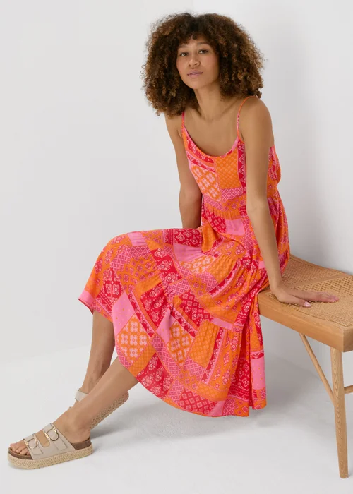 Red Patterned Cami Midi Dress - 8 Image 1
