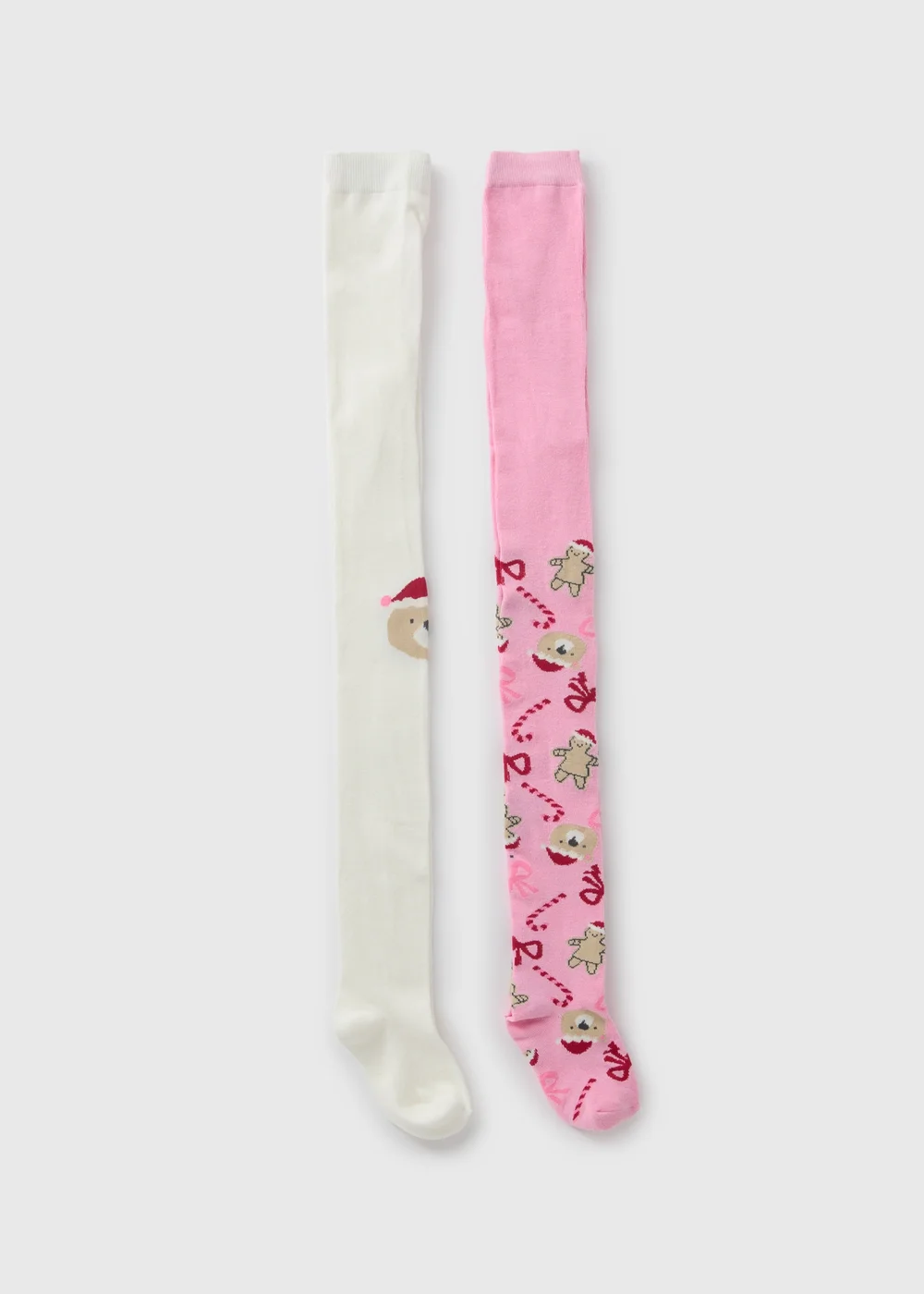 2 Pack Pink & Cream Christmas Bear Tights (2-11yrs) - 2-3 Yrs Image 1