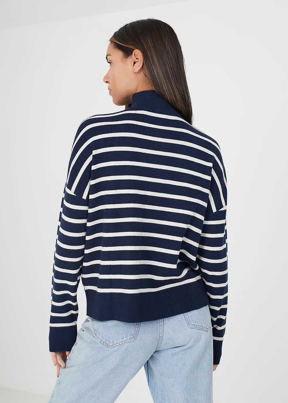 Brave Soul Navy Striped 1/2 Zip Knitted Jumper - XS Image 2
