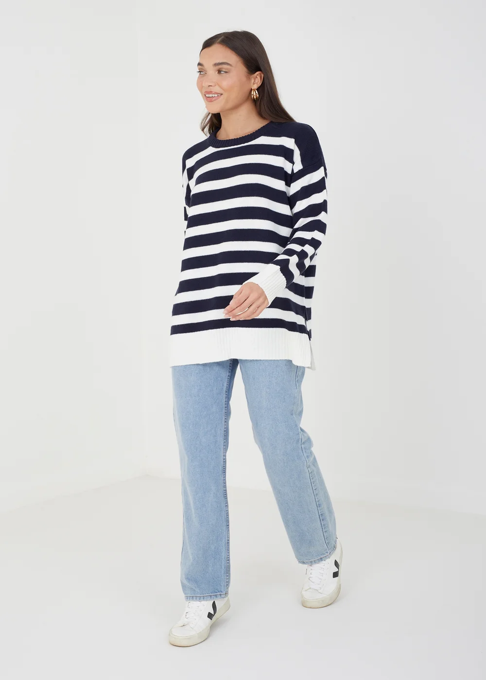 Brave Soul Navy Greyson Fine Stripe Oversized Knitted Jumper - Extra small Image 3