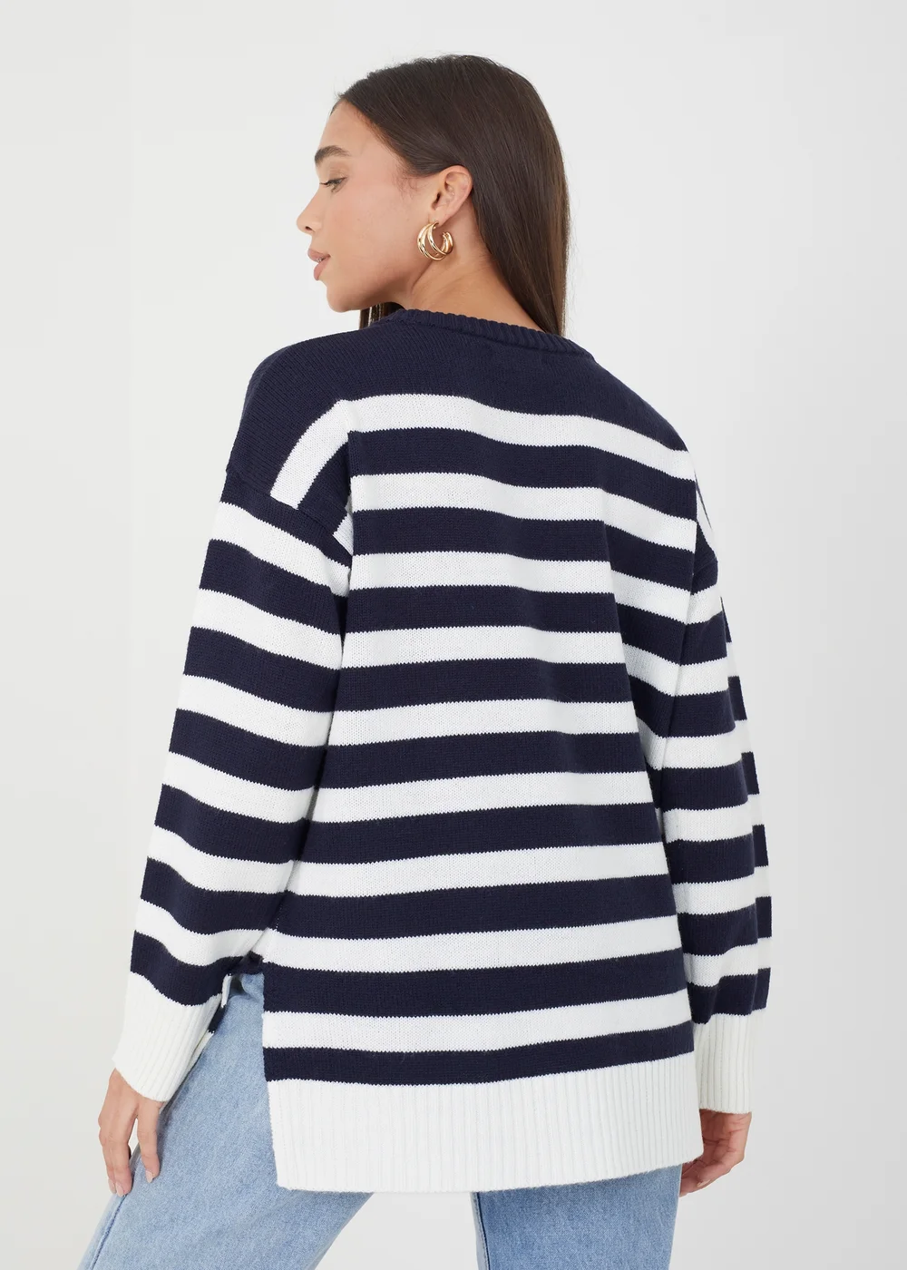 Brave Soul Navy Greyson Fine Stripe Oversized Knitted Jumper - Extra small Image 2
