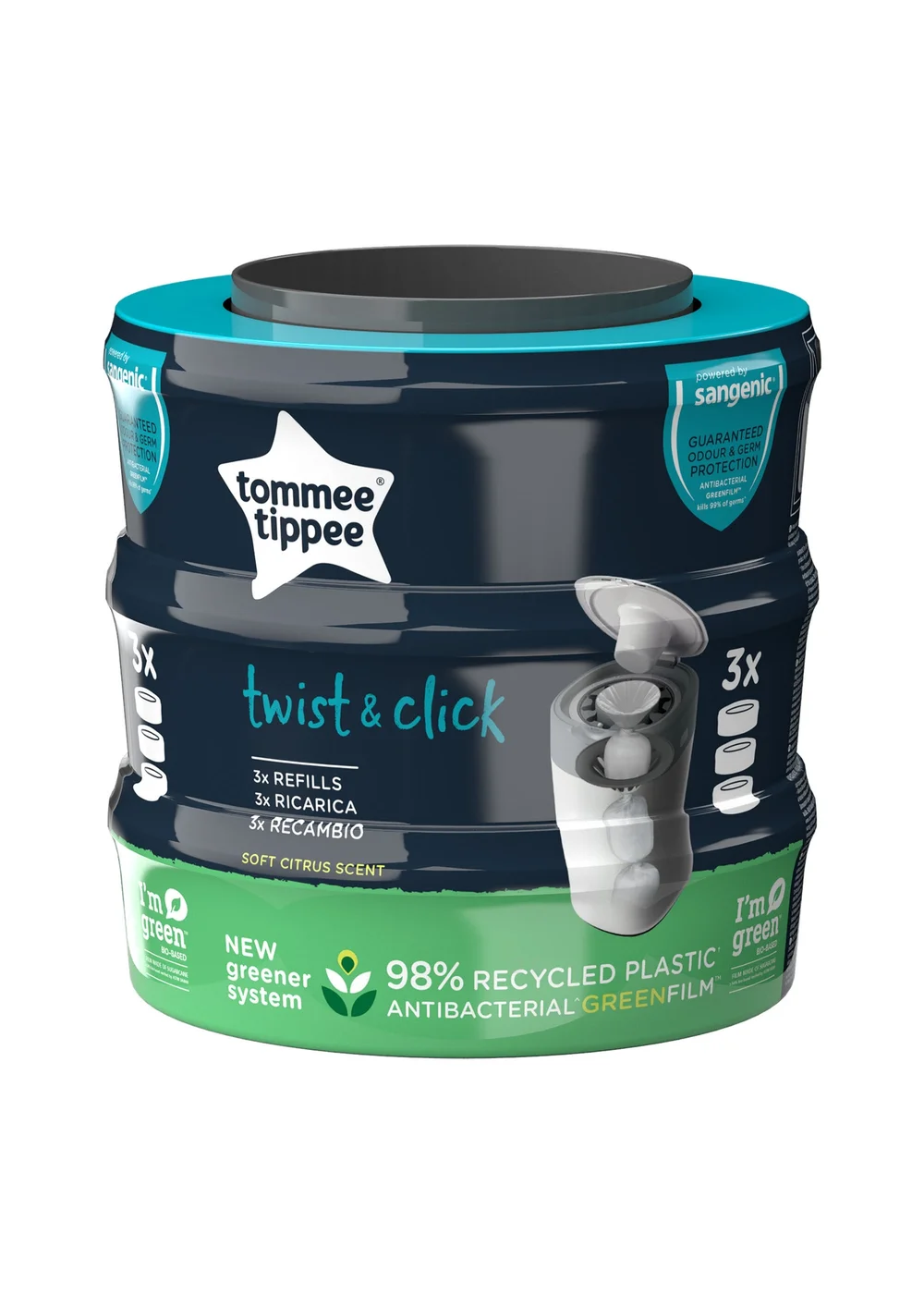 Tommee Tippee Black T&C 3-Pack Refill Cassettes - One Size Image 2