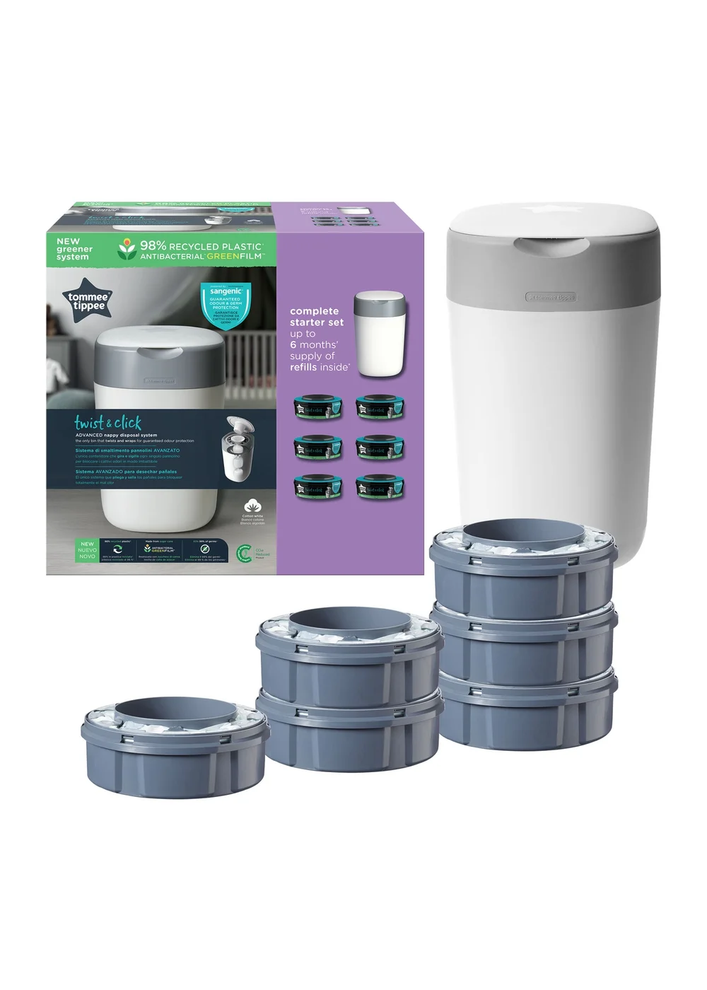 Tommee Tippee White T&C Tub + 6 Cassettes - One Size Image 2