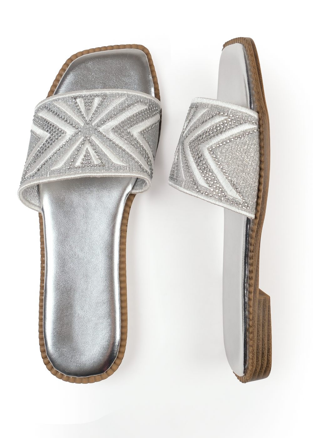 Where's That From Silver Metallic Blossom Single Band Flat Sandals - 3 Image 3