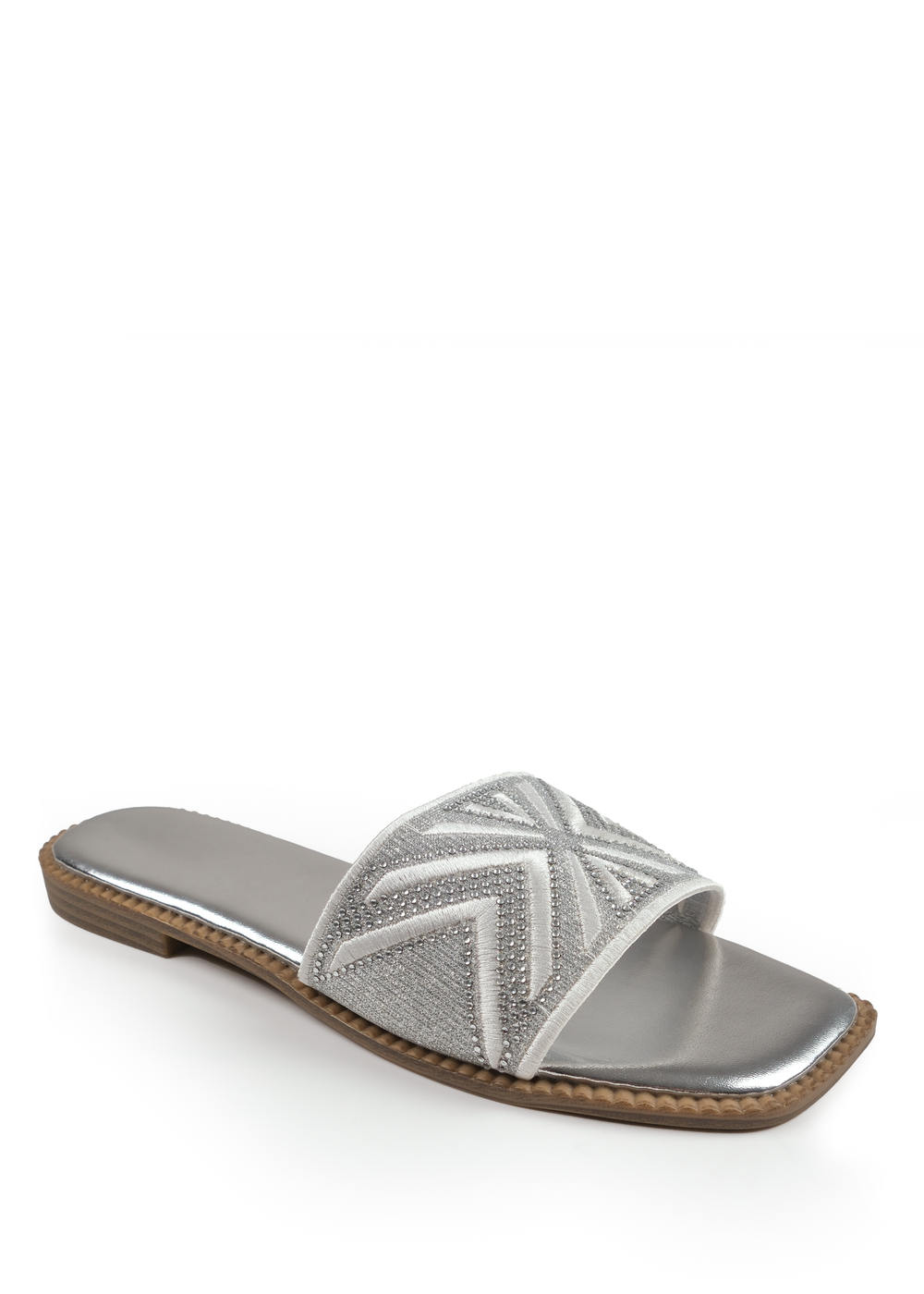 Where's That From Silver Metallic Blossom Single Band Flat Sandals - 3 Image 1