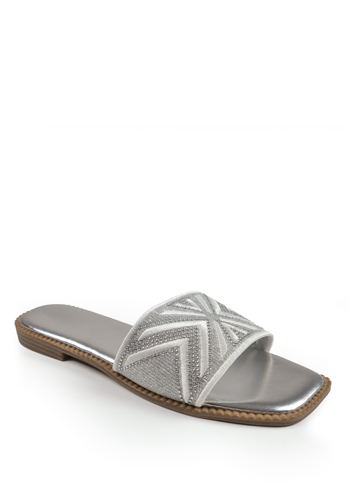 Where's That From Silver Metallic Blossom Single Band Flat Sandals - 3 Image 1