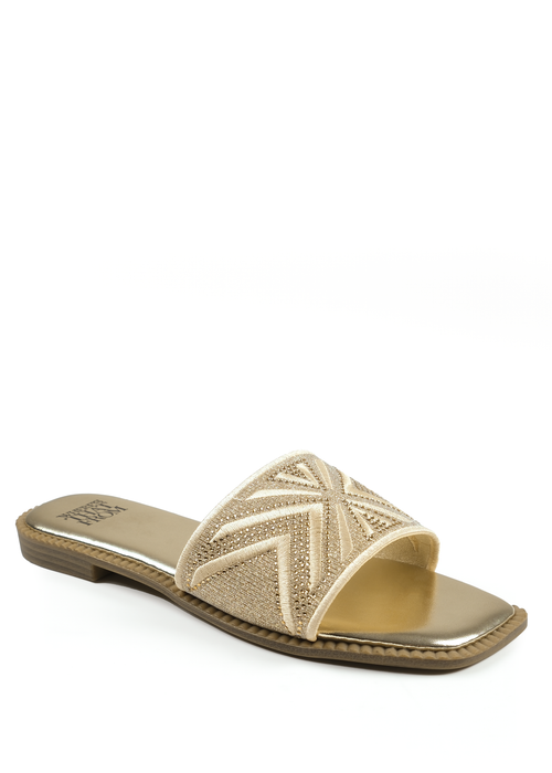 Where's That From Gold Metallic Blossom Single Band Flat Sandals - 3 Image 1