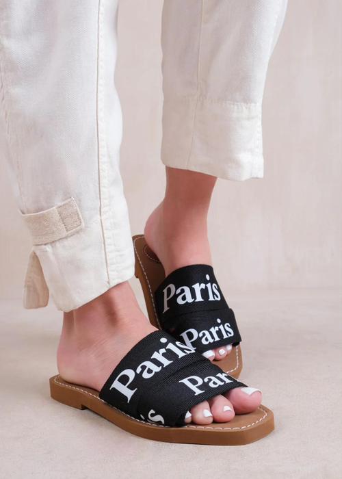 Where's That From Black Pu Cobra Flat Sandals - 3 Image 2
