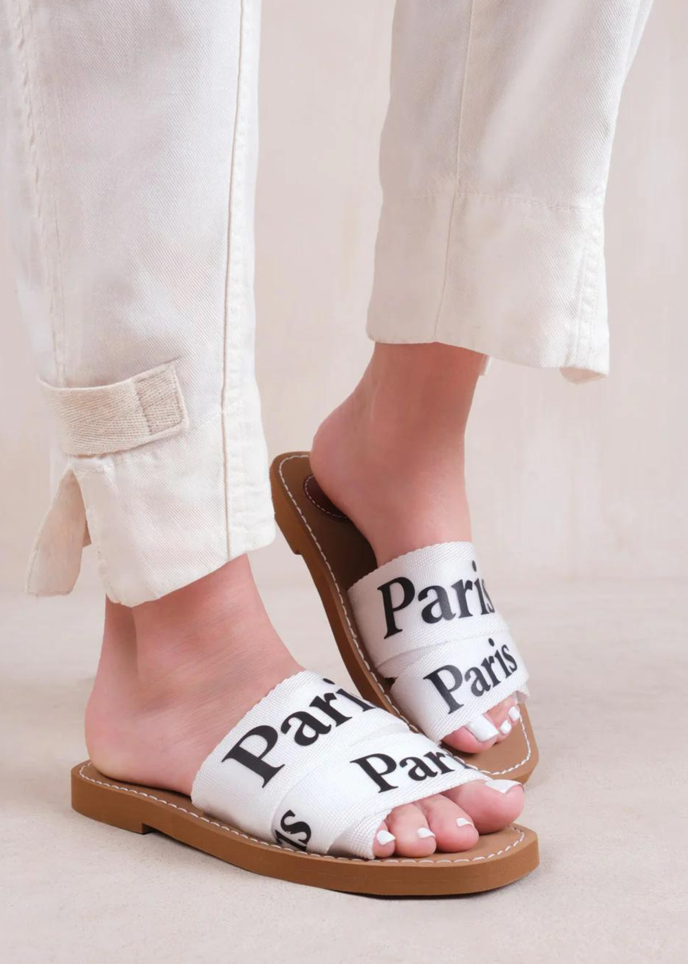 Where's That From White Pu Cobra Flat Sandals - 3 Image 2