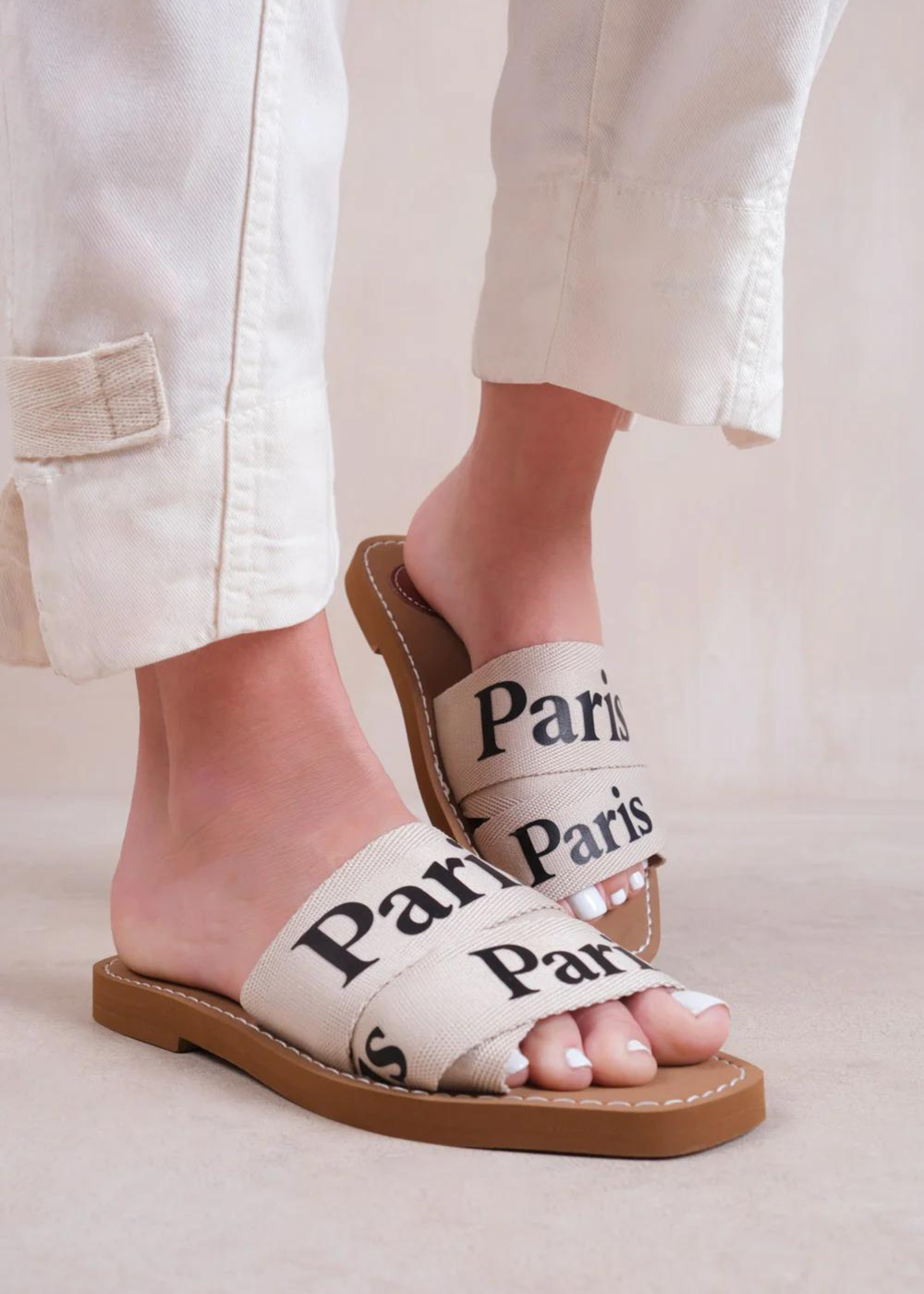 Where's That From Cream Pu Cobra Flat Sandals - 3 Image 2