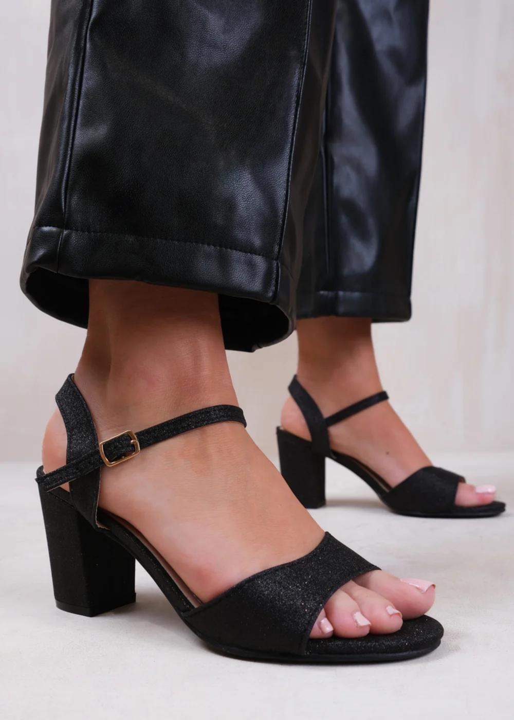Where's That From Black Glitter Paityn Low Block Heel Sandals - 3 Image 2