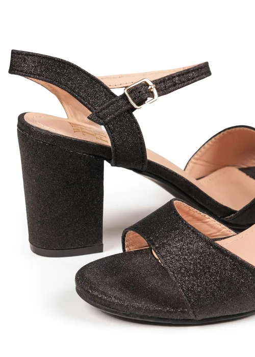 Where's That From Black Glitter Paityn Low Block Heel Sandals - 3 Image 3