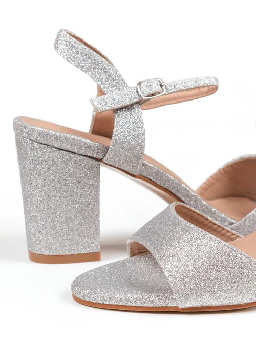 Where's That From Silver Glitter Paityn Low Block Heel Sandals - 3 Image 3